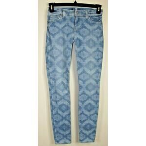 7 FOR ALL MANKIND Womens the SKINNY JEANS - Size 26 - Blue Pattern Printed
